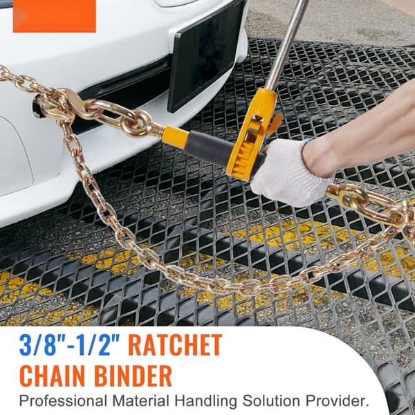 Ratchet Kædebinder, 3/8"-1/2" Heavy Duty, G80 kæder, 12000 lbs belastning, anti-skrid håndtag til fladbedstræk. 4 P