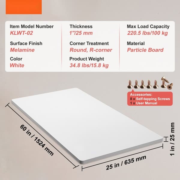 Bordplade i spånplade, 60" x 25", 220,5 lbs kapacitet. Perfekt til justerbart elektrisk skrivebord til hjem og kontor.