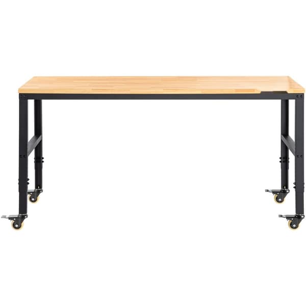 Säädettävä työpenkki autotallille, korkeus 79–104 cm, kapasiteetti 720 kg, pistorasiat ja kääntyvät pyörät.