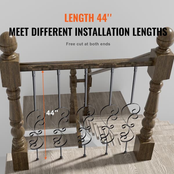 Trappe metal balustre, 44'' x 1/2" galvaniseret stål, dekorative gelændere, 5 stk S-formede dækbalustre m. spiraltrappegelænder og skruer.