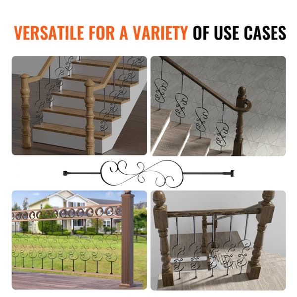 Trappe metal balustre, 44'' x 1/2" galvaniseret stål, dekorative gelændere, 5 stk S-formede dækbalustre m. spiraltrappegelænder og skruer.