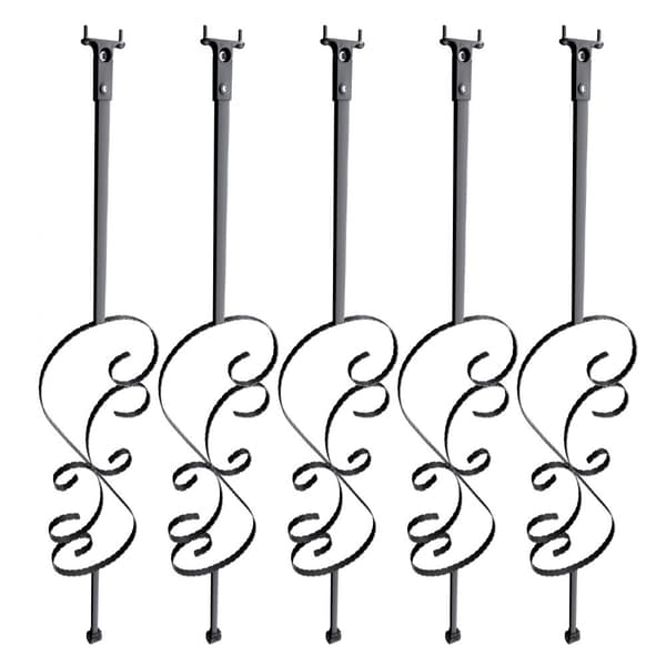 Trappe metal balustre, 44'' x 1/2" galvaniseret stål, dekorative gelændere, 5 stk S-formede dækbalustre m. spiraltrappegelænder og skruer.