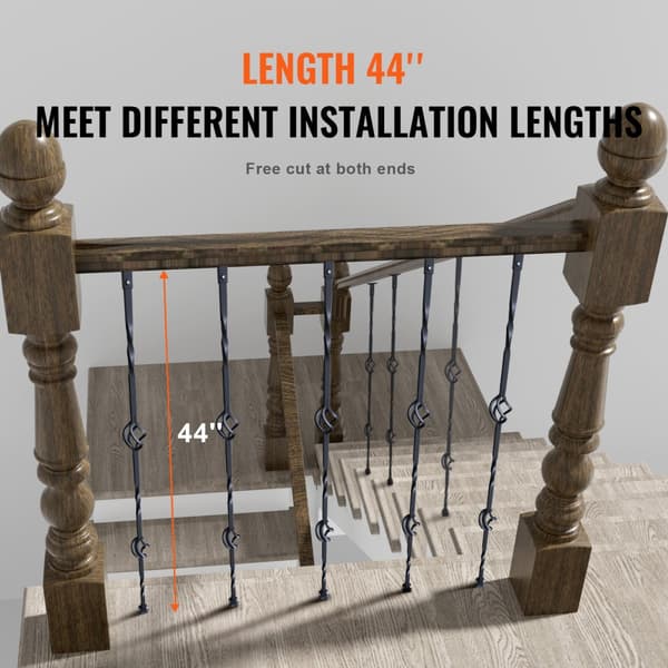 Trappe metal balustre, 44'' x 1/2" galvaniseret stål. Dekorative gelænderspindler; 10 pakker med hule dobbelte kurve og skruer til spiraltrappe.