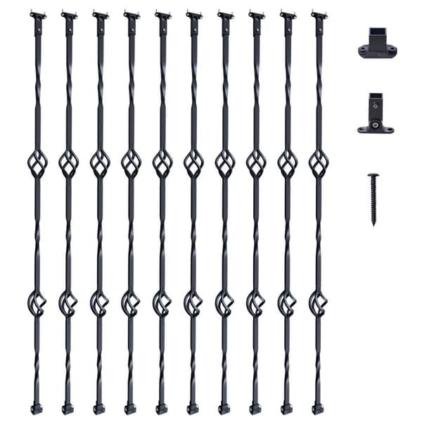 Trappe metal balustre, 44'' x 1/2" galvaniseret stål. Dekorative gelænderspindler; 10 pakker med hule dobbelte kurve og skruer til spiraltrappe.