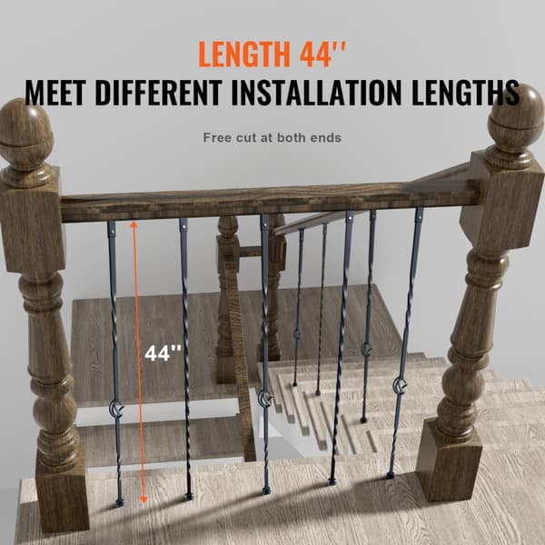 Trappe metal balustre, 44'' x 1/2" galvaniseret stål, dekorative gelændere. 10 pakker dækbalustre med kurver og skruer til spiraltrapper.