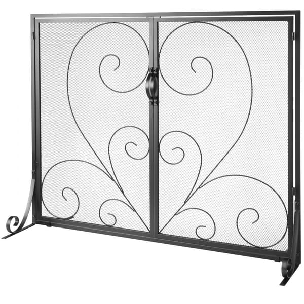 Öppen spisskärm 2 Panel med dörr, kraftig järnnät, 990(L)x802(H)MM, enkel installation, fristående brandstängsel.