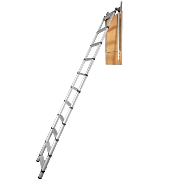 Telescopisk vindsstege, 350 lbs kapacitet, 39,37"x23,6", lätt aluminium, passar takhöjd 9,8'-10,5', enkel åtkomst.