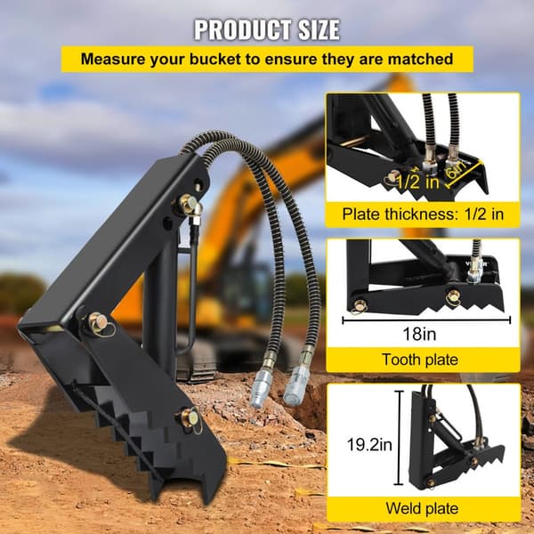 Hydraulinen kaivurin peukalo, 18" x 1/2", raskaan käytön malli mustalla teräksellä ja hydraulisylinterillä.