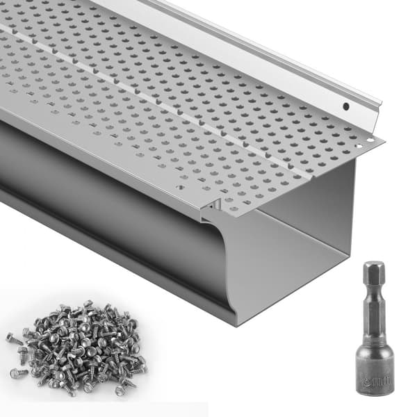 Rännskydd, 5 tum bredd, aluminiumbladfilter DIY, 13 st (52 fot). Passar alla tak/ränntyper. Hål: 0,157 tum, tjocklek: 0,02 tum.