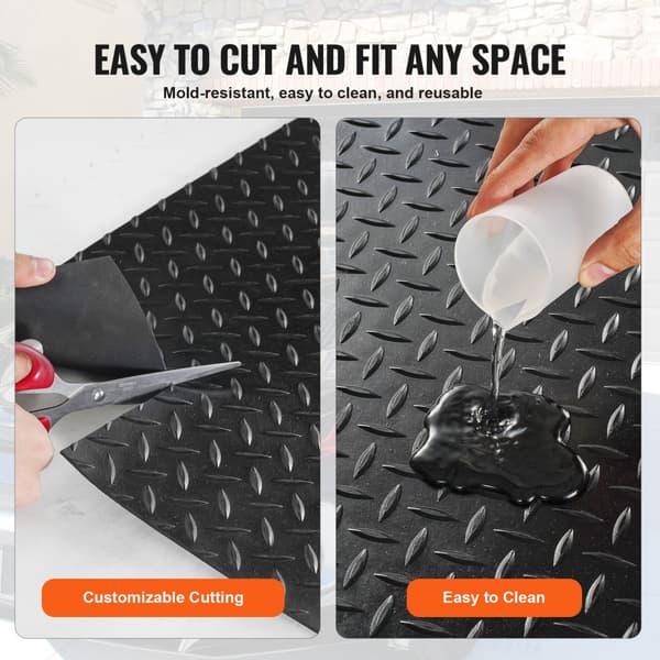 Diamond-plate gummigulvrulle, 3 mm x 1,2 m x 2,4 m til garage. SBR-gummi, let at rengøre, perfekt til biler og fitness. Sort.