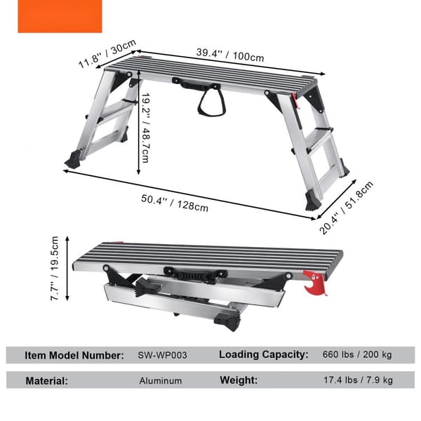 Hopfällbar arbetsplattform, 300 kg lastkapacitet, aluminiumstege, halkfria fötter, perfekt för tvätt och måleri.