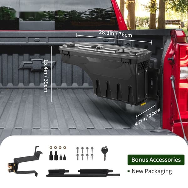 Låsbart truckbädd förvaringslåda, vattentät ABS, 6,6 Gal/20 L, kompatibel med Chevy Silverado/GMC Sierra 2019-2021, svart.