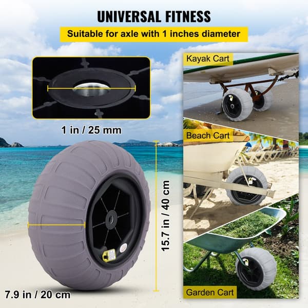 Strandballonhjul, 15,7" ersättningssanddäck, TPU-däck för kajakvagn och buggy med gratis luftpump, 2-pack.