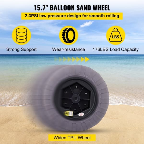 Strandballonhjul, 15,7" ersättningssanddäck, TPU-däck för kajakvagn och buggy med gratis luftpump, 2-pack.