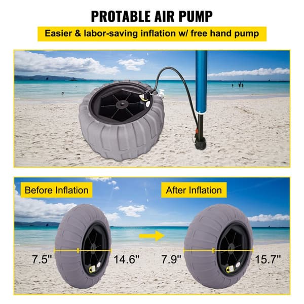 Strandballonhjul, 15,7" ersättningssanddäck, TPU-däck för kajakvagn och buggy med gratis luftpump, 2-pack.