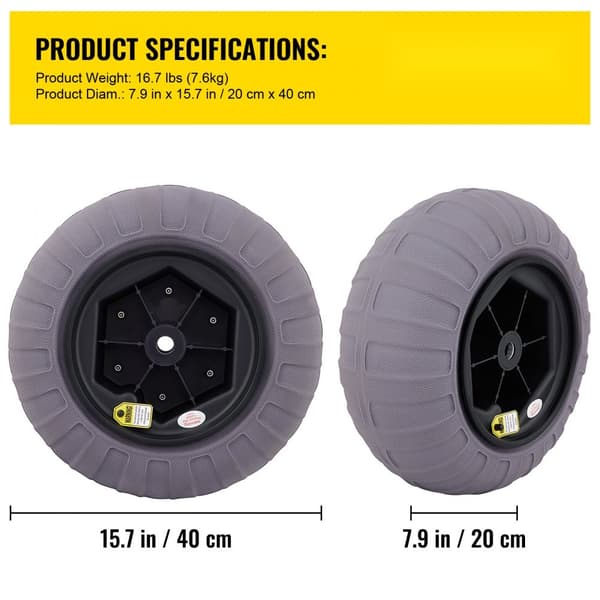 Strandballonhjul, 15,7" ersättningssanddäck, TPU-däck för kajakvagn och buggy med gratis luftpump, 2-pack.