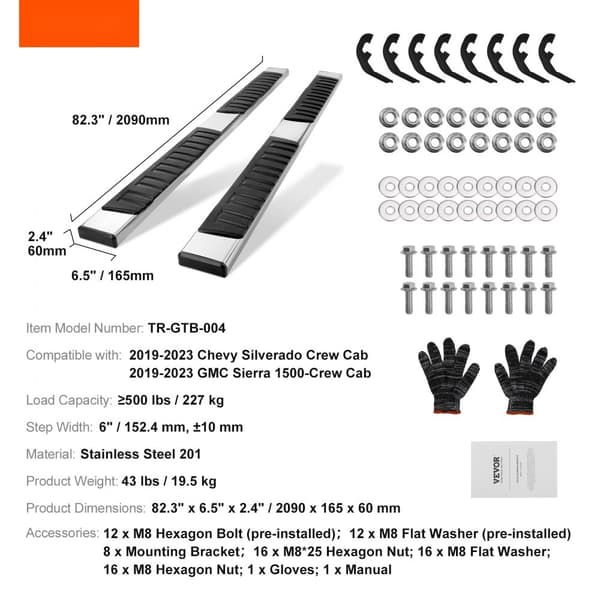 Löpbrädor, 6" stegstänger för 2019-2023 Chevy Silverado/GMC Sierra 1500/2020-2024 Silverado/Sierra 2500/3500HD.