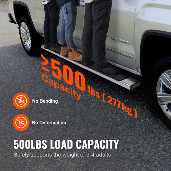 Løbebrætter og 6" trinstænger til 2007-2018 Chevy Silverado/GMC Sierra 1500, mandskabsførerhus; rustfrit stål Nerf-stænger, 500 LBS.