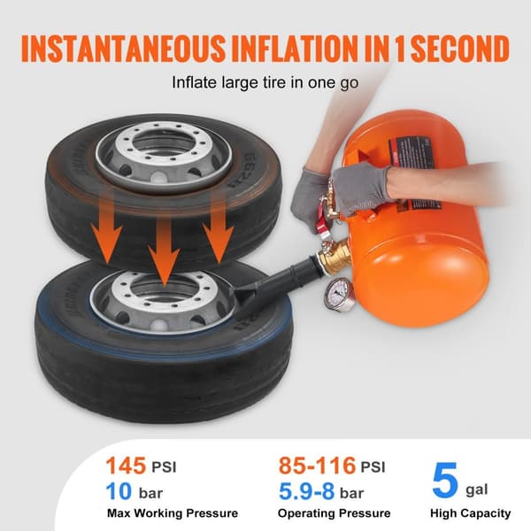 Dækindsætter, 19L luftblaster med trykmåler og håndtag, op til 145 PSI, perfekt til biler og ATV'er.