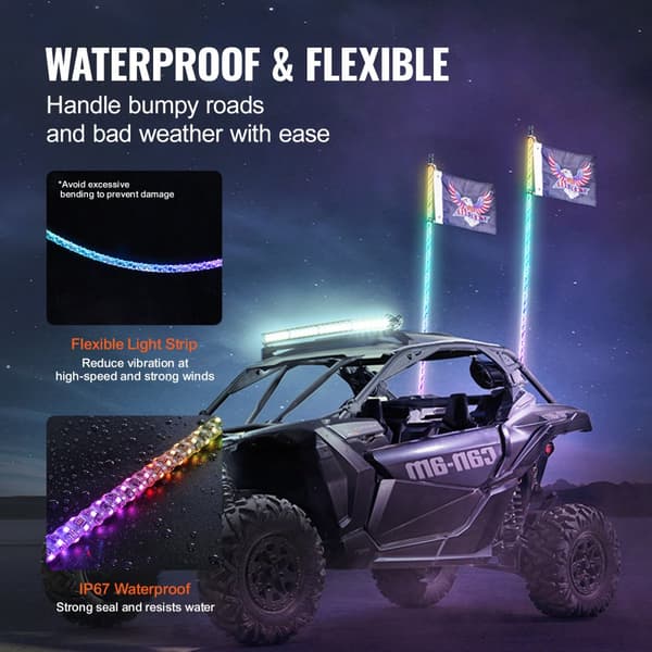 LED-piiskavalot 2kpl 5FT RGB spiraaliantennivalo kaukosäätimellä ATV:lle, UTV:lle ja RZR:lle.