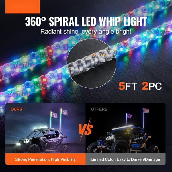 LED-piiskavalot 2kpl 5FT RGB spiraaliantennivalo kaukosäätimellä ATV:lle, UTV:lle ja RZR:lle.