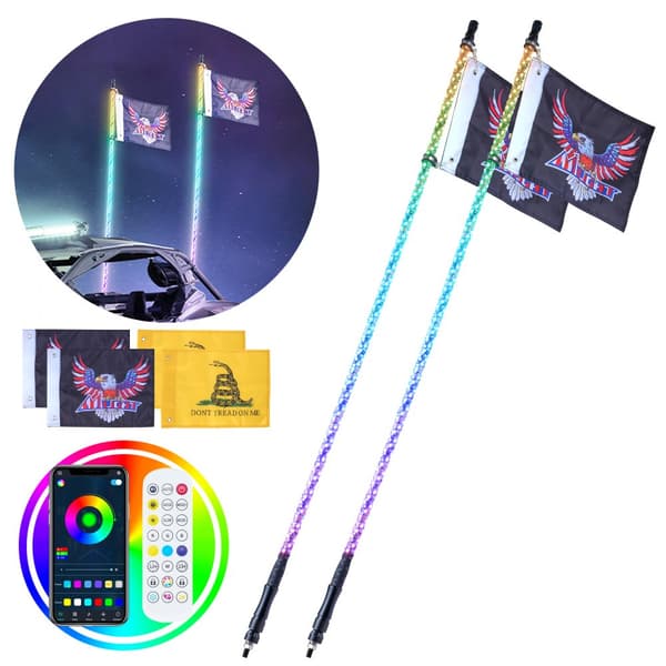 LED-piiskavalot 2kpl 5FT RGB spiraaliantennivalo kaukosäätimellä ATV:lle, UTV:lle ja RZR:lle.