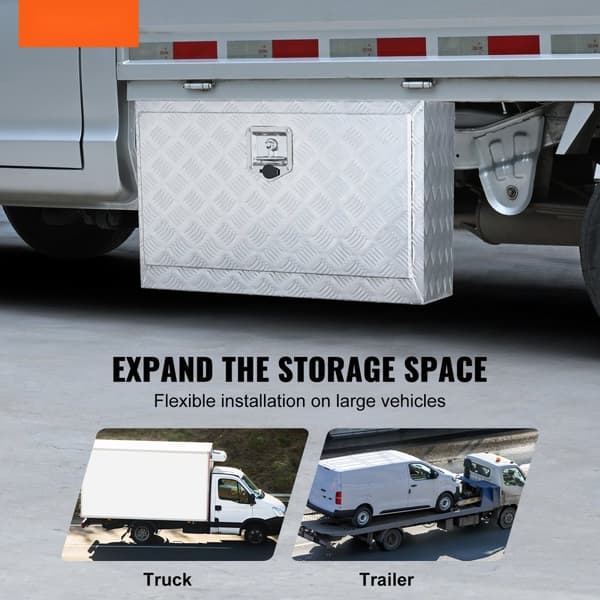 Undervognskasse 30"x17"x18" - kraftig, vandtæt opbevaringsboks i aluminiumsdiamantplade m. lås til pickup, varevogn og trailer.