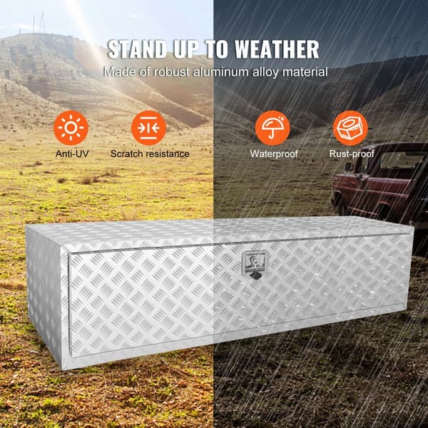 Undervognskasse, 60"x24"x24", robust aluminium diamantplade værktøjskasse med lås, vandtæt traileropbevaring til lastbil og varevogn.