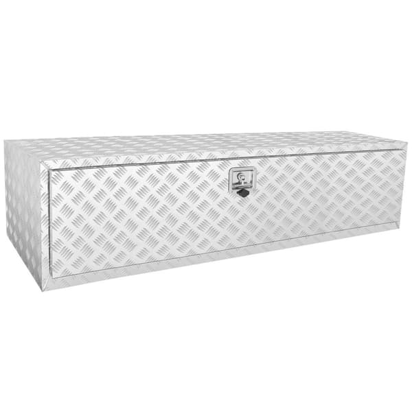 Undervognskasse, 60"x24"x24", robust aluminium diamantplade værktøjskasse med lås, vandtæt traileropbevaring til lastbil og varevogn.