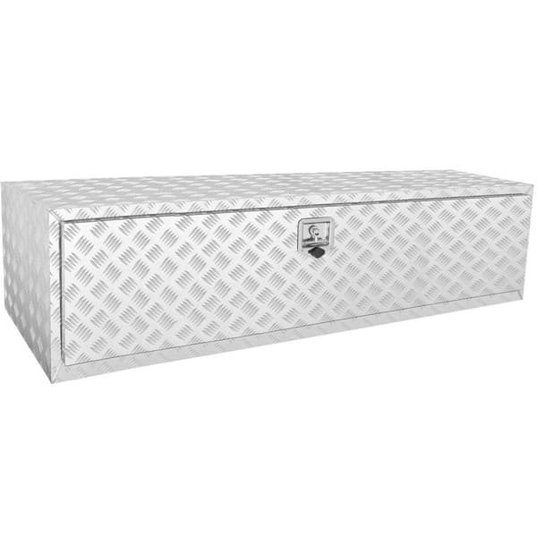Undervognskasse, 60"x24"x24", robust aluminium diamantplade værktøjskasse med lås, vandtæt traileropbevaring til lastbil og varevogn.