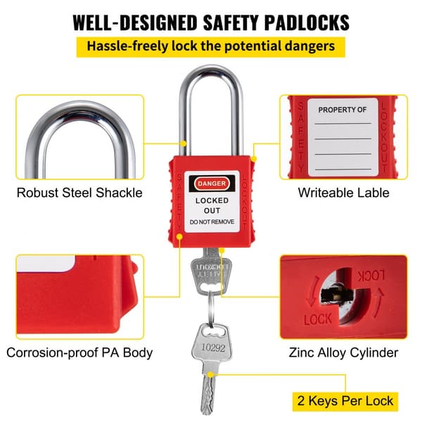 58 STK Lockout Tagout-sæt til elektrisk sikkerhed. Inkluderer hængelåse, station, hasp, mærker og zip-bånd. Ideelt værktøj til industri og maskiner.
