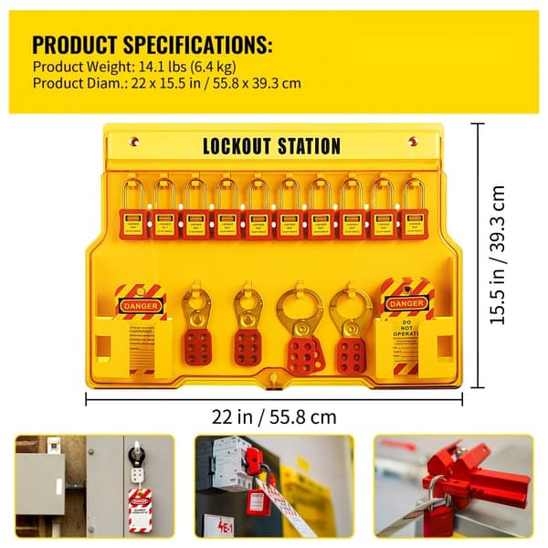 58 STK Lockout Tagout-sæt til elektrisk sikkerhed. Inkluderer hængelåse, station, hasp, mærker og zip-bånd. Ideelt værktøj til industri og maskiner.