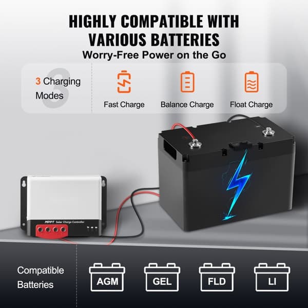 30A MPPT solcellelader, 12V/24V automatisk indgang, regulerer solpaneloplading med Bluetooth, 98% effektivitet til AGM