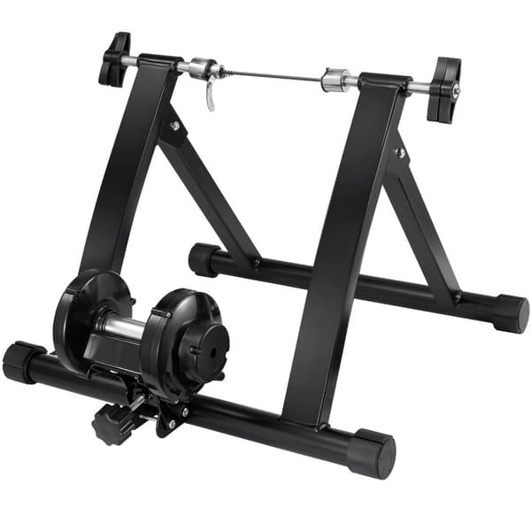 Cykeltræner til 26"-29" hjul, magnetisk, støjsvag motor, sammenklappelig til indendørs træning med hurtigudløser og forhøjer.