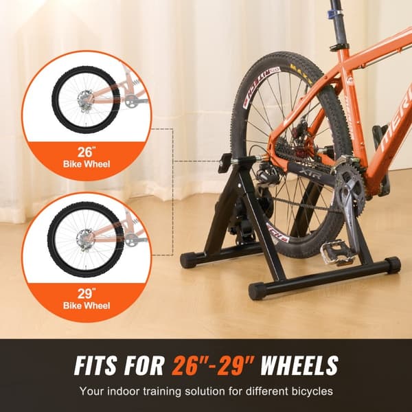Cykeltræner til 26"-29" hjul, magnetisk, støjsvag motor, sammenklappelig til indendørs træning med hurtigudløser og forhøjer.
