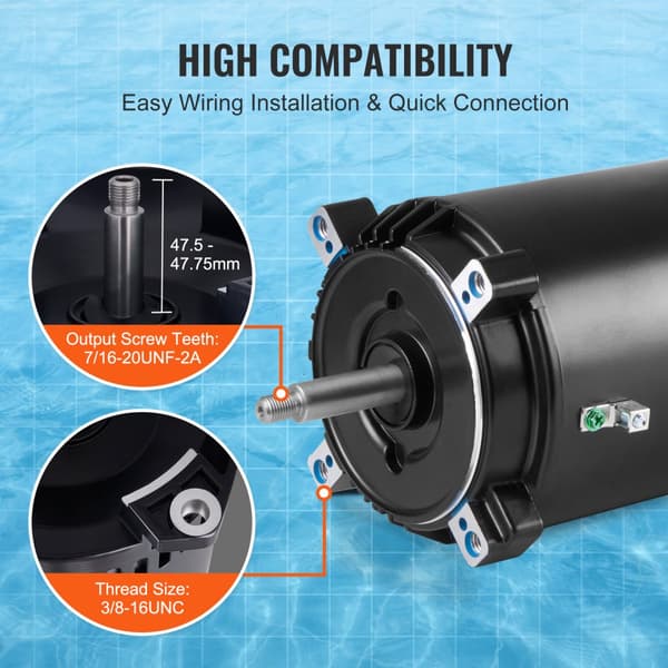 1HK poolpumpemotor 115/230V 9,8/4,9A 56J 3450RPM med 90μF/250V kondensator - effektiv drift til din pool.