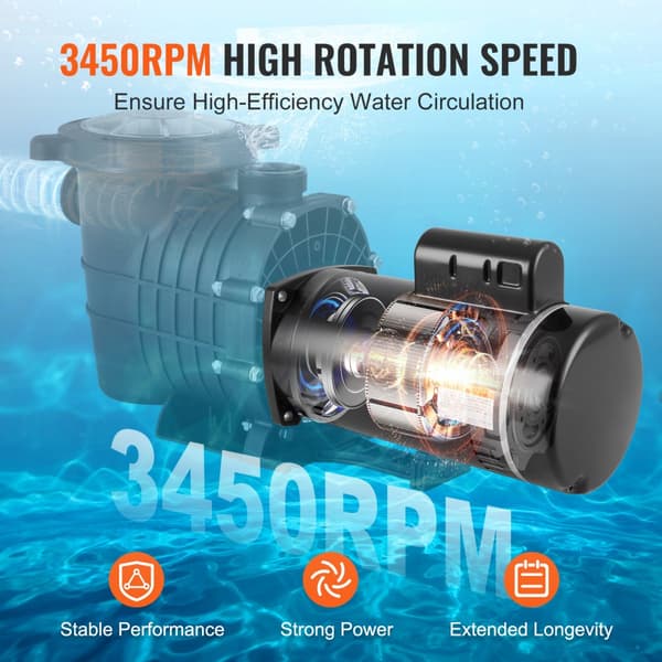 1HP poolpumpmotor 115/230V 9/4,5 ampere 56Y 3450RPM 90μF/250V kondensator