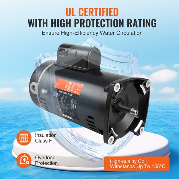 1HP poolpumpmotor 115/230V 9/4,5 ampere 56Y 3450RPM 90μF/250V kondensator