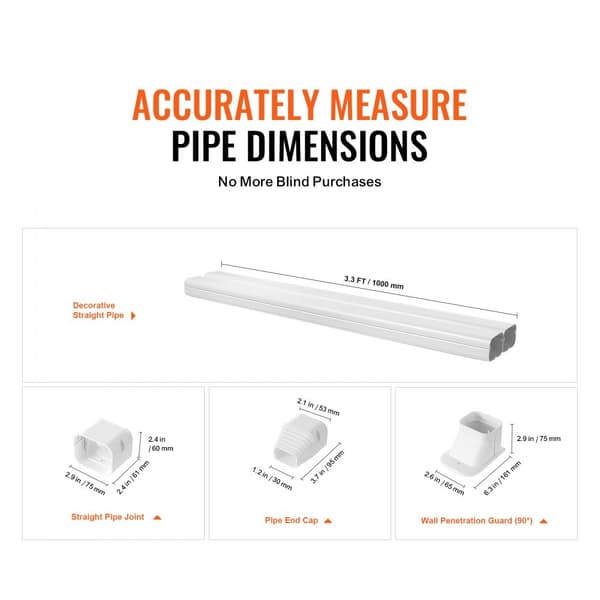 Mini Split Line -sarjan kansi 76,2 mm, L 2270 mm, PVC putkilinjasuoja ilmastointilaitteille, helppo asentaa ja maalata.