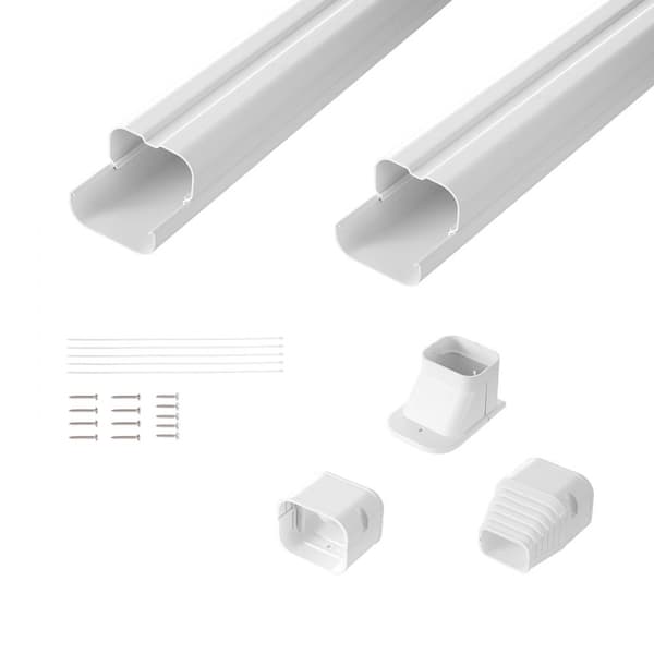 Mini Split Line Dæksel, 76,2 mm B x 2270 mm L. Dekorativ PVC til klimaanlæg med 2 kanaler. Nem installation, malbar til varmepumper, hvid.