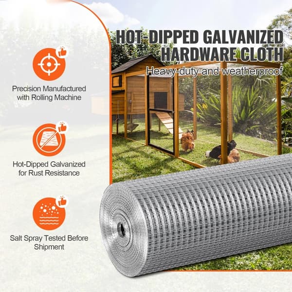 Hardwareklud, 1/2" 24"x50' 19 gauge, varmgalvaniseret trådnet til høns, kaniner og små gnavere i haven.