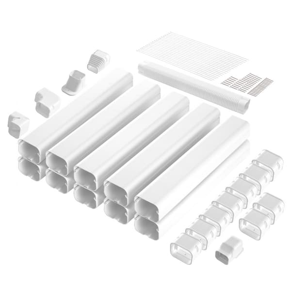 Mini Split Line Set Lock 76,2 mm B 5400 mm L, dekorativt PVC-rörskydd för AC, 10 kanaler, enkel installation, vit.
