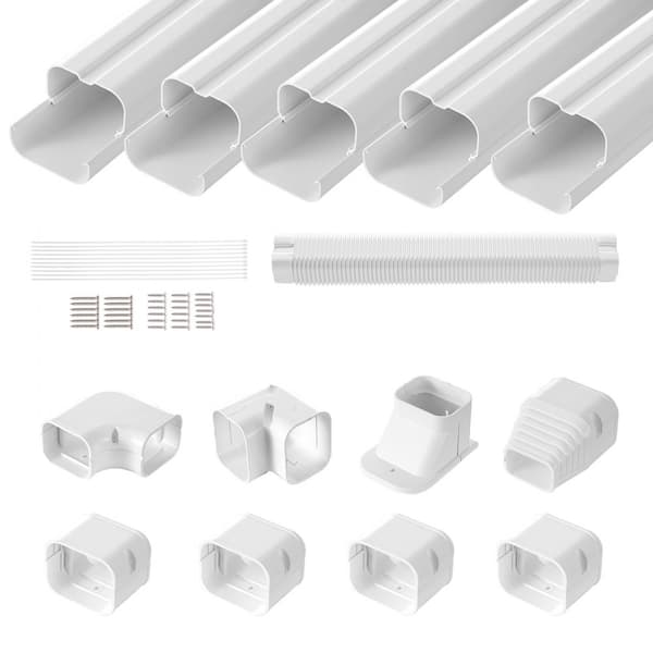 Mini Split Line Sæt Dæksel 76,2 mm B, 3110 mm L. Dekorativ PVC rørdække til klimaanlæg med 5 kanaler. Nem installering, malbar hvid.