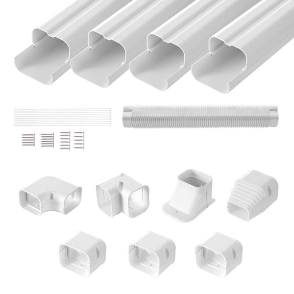 Mini Split Line Sæt Dæksel 76,2 mm B 4830 mm L, PVC Dæksel til klimaanlæg. Let installation, malbart til varmepumper, hvid finish.