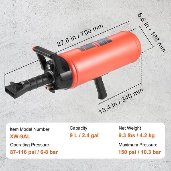 Dækperlebeholder, 2,4 Gal/9 L luftblæser til dækperler, 150 PSI håndholdt Bazooka, bærbar pumpe til traktor og bilreparation.