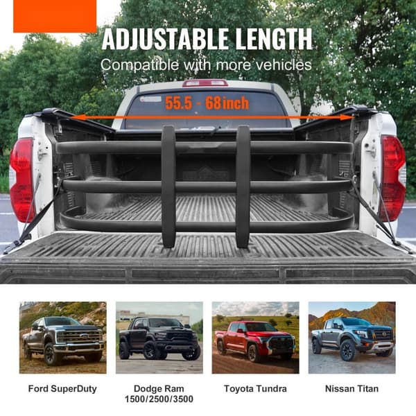 Alumiininen kuorma-auton sängyn jatke, 55,5"-68", sopii Ford, Dodge Ram, Toyota, Nissan, Chevrolet ja GMC malleihin.
