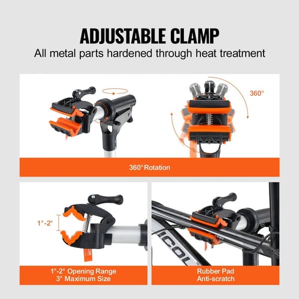Cykelreparationsstativ i aluminium, 30 kg, justerbart, foldbart med magnetisk værktøjsbakke - perfekt til cykelvedligeholdelse derhjemme.