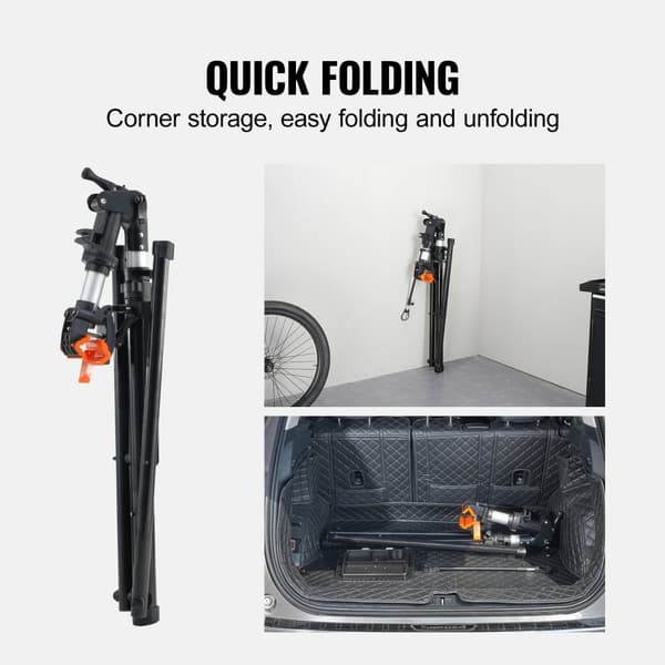 Cykelreparationsstativ i aluminium, 30 kg, justerbart, foldbart med magnetisk værktøjsbakke - perfekt til cykelvedligeholdelse derhjemme.