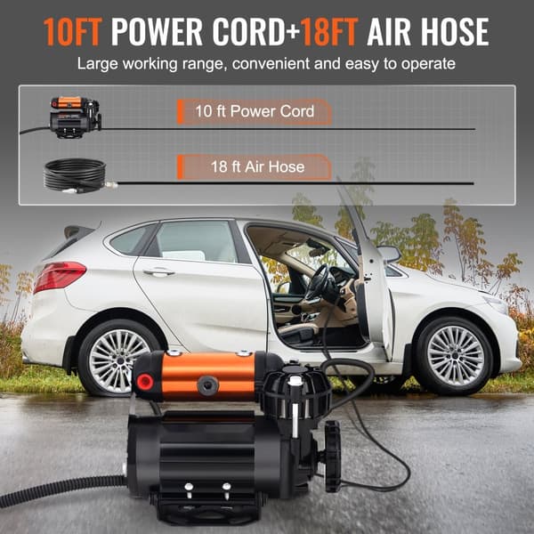 Den bærbare 12V luftkompressor til offroad dæk med 150 PSI og 3,5 CFM - ideel til hurtigt og effektivt pumpning.