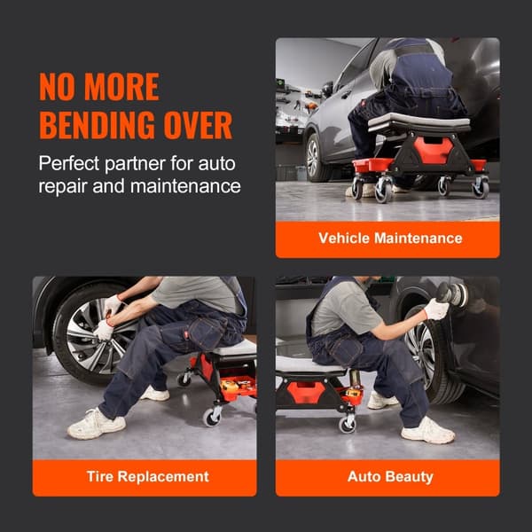Mechanics-jakkara, 300 LBS kapasiteetti, 4" pyörät, 3 työkalualustaa ja laatikko, raskas käyttö DIY-autotalliin.